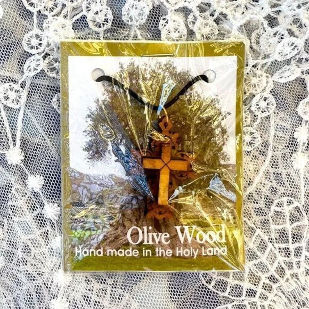 Genuine Olive Wood Filigree Cross from the Holy Land - Picture 2 of 5